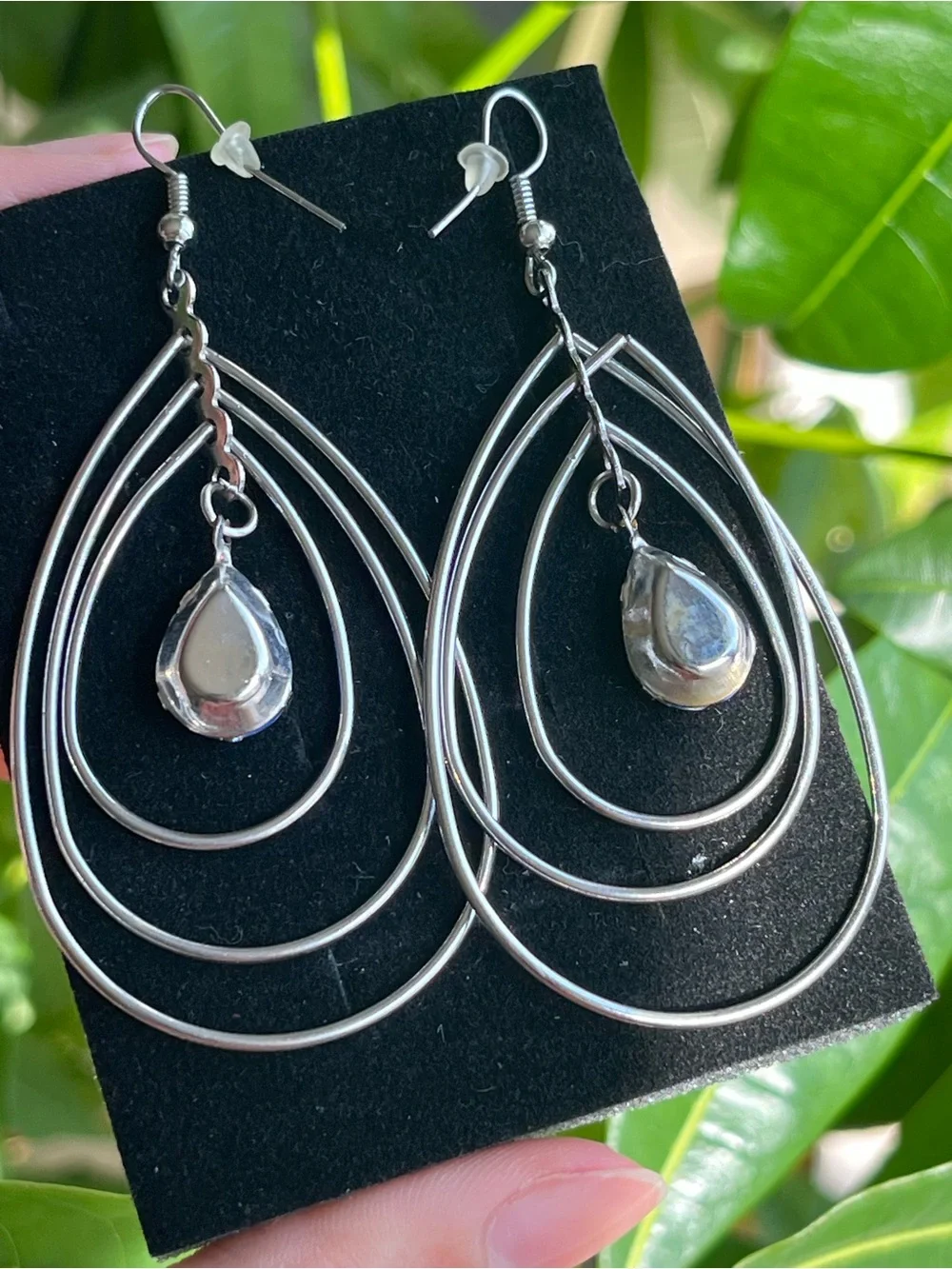 Silver Teardrop Earrings with Cobalt Blue Stone, maybe vintage